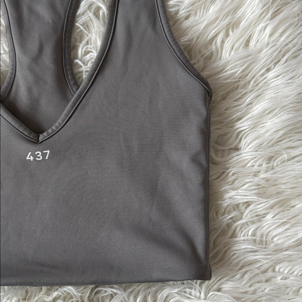 437 Deep V Tank Grey Sports Bra - Picture 3 of 4
